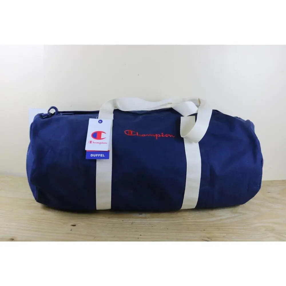 New Champion Bag Mens Large Blue Red Logo Canvas Duffle Adjustable Strap